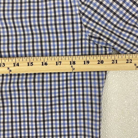 H&M Slim Fit Men Medium Button Down Black Blue White Checkered Long Sleeve Shirt - Picture 7 of 9